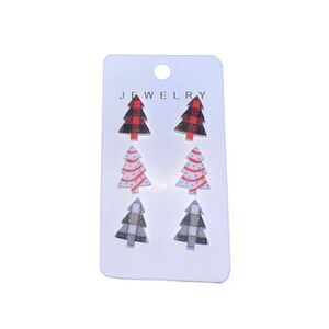 Little Debbie Christmas tree snack stud earrings 3 novelty plaid farmhouse